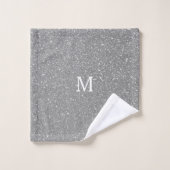 Gray Glitter Monogram Initial Custom Name Sparkly Badhandtuch Set (Waschlappen)