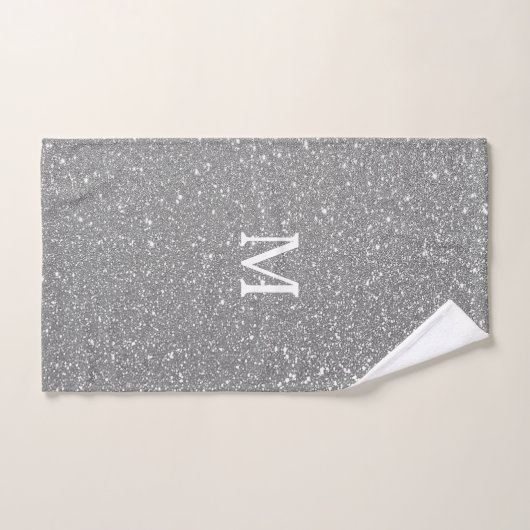 Gray Glitter Monogram Initial Custom Name Sparkly Badhandtuch Set (Handtuch)