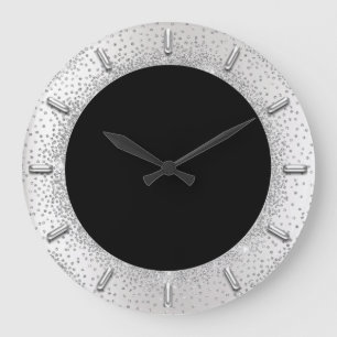 Gray Glitzer Silver Gray Black Metallic Confetti Große Wanduhr