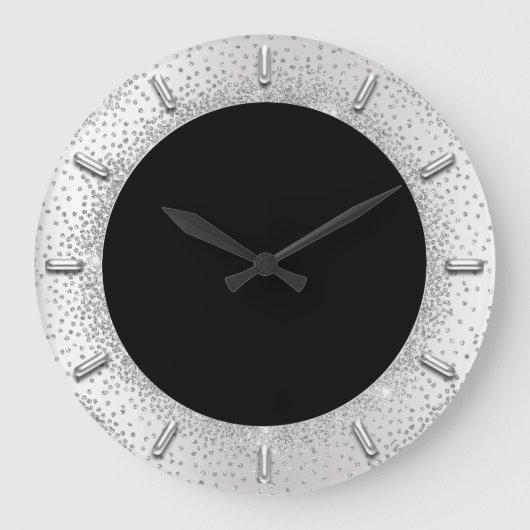 Gray Glitzer Silver Gray Black Metallic Confetti Große Wanduhr (Vorderseite)