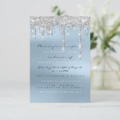 Gray Glitzer Tropfen Silver Blue Bridal Sweet 16. Einladung (Stehend Vorderseite)
