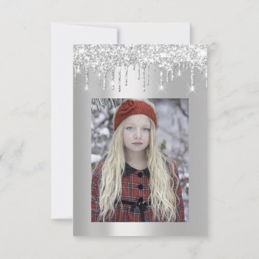 Gray Glitzer Tropfen Silver Bridal Sweet 16. Spark Einladung (Rückseite)