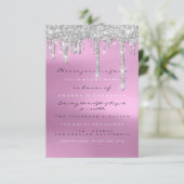 Gray Glitzer Tropfen Silver Pink Bridal Sweet 16. Einladung (Stehend Vorderseite)