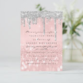 Gray Glitzer Tropfen Silver Rose Bridal Sweet 16. Einladung (Stehend Vorderseite)