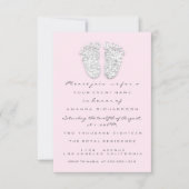 Gray Gold Baby Dusche Feet Foot Silver Girl Pink Einladung (Vorderseite)