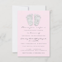 Gray Gold Baby Dusche Feet Foot Silver Girl Pink Einladung