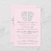 Gray Gold Baby Dusche Feet Foot Silver Girl Pink Einladung (Vorne/Hinten)