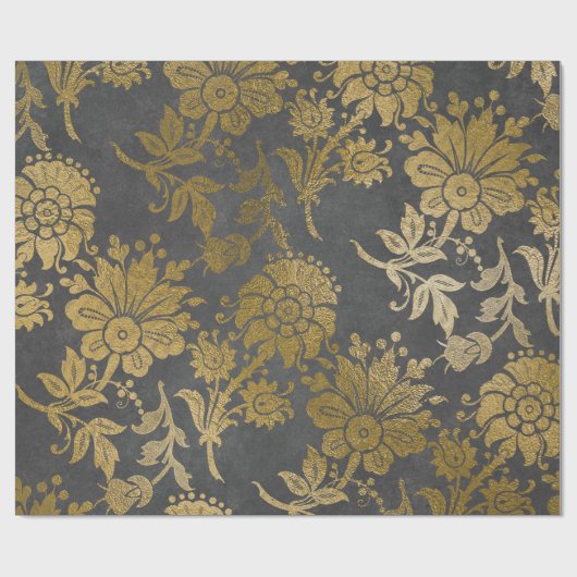 Gray Gold Big Blume Hütte Damask Graphit Geschenkpapier (Flach)