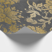 Gray Gold Big Blume Hütte Damask Graphit Geschenkpapier (Ecke)