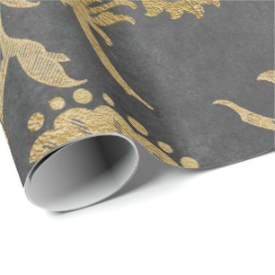 Gray Gold Big Blume Hütte Damask Graphit Geschenkpapier