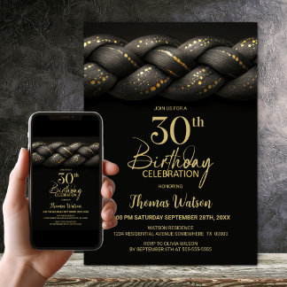 Gray Gold Braid 30. Geburtstag Party Einladung