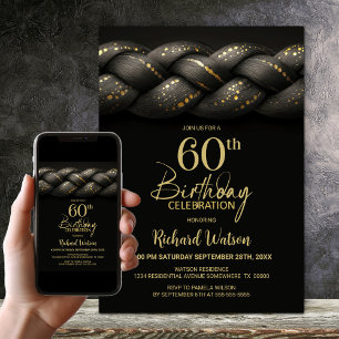 Gray Gold Braid 60. Geburtstagsparty Einladung