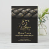 Gray Gold Braid 65. Geburtstagsparty Einladung (Stehend Vorderseite)