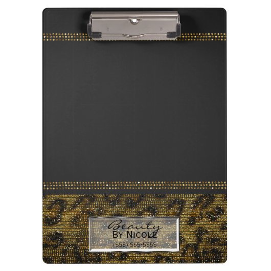 Gray & Gold Cheetah Leopard Glam Personalisiert Klemmbrett (Vorderseite)