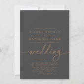 Gray Gold Classic Front & Back Wedding Einladung (Vorderseite)