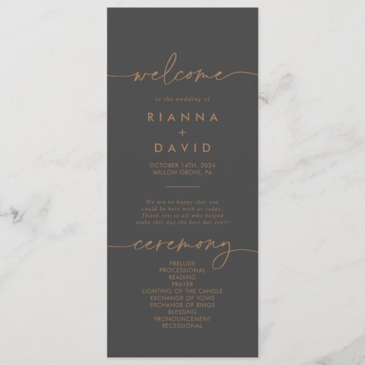 Gray Gold Classic Wedding Program Programm (Vorderseite)