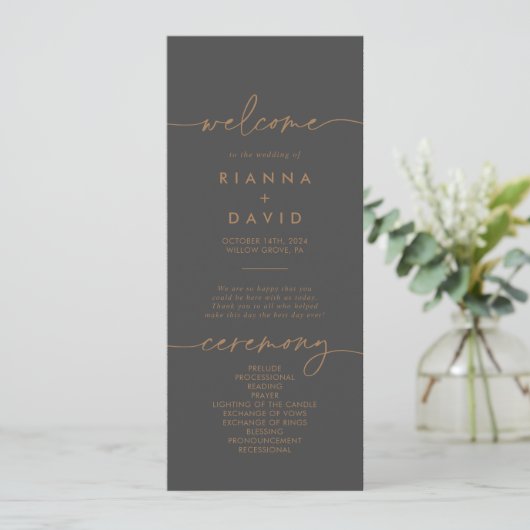 Gray Gold Classic Wedding Program Programm (Stehend Vorderseite)