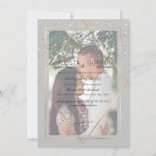 Gray Gold Confetti Border Foto Verlobung Einladung