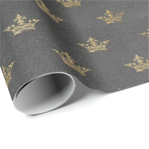 Gray Gold Crown Grungy Hütte Royal Graphite Geschenkpapier
