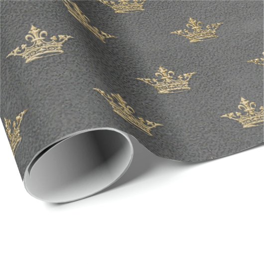 Gray Gold Crown Grungy Hütte Royal Graphite Geschenkpapier (Rolleneckpunkt)