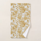 Gray & Gold Floral Damask Peony Rose Badhandtuch Set (Handtuch)