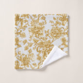 Gray & Gold Floral Damask Peony Rose Badhandtuch Set (Waschlappen)