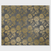 Gray Gold Floral Royal Hütte Damask Graphit Geschenkpapier (Flach)