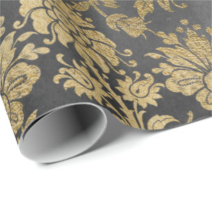 Gray Gold Floral Royal Hütte Damask Graphit Geschenkpapier