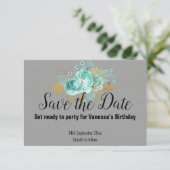 GRAY GOLD FLORAL ZICKZACK SAVE THE DATE RSVP CARD (Stehend Vorderseite)