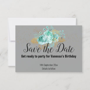 GRAY GOLD FLORAL ZICKZACK SAVE THE DATE RSVP CARD KARTE