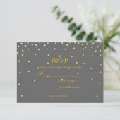 Gray & Gold Foil Confetti Dots Wedding RSVP Card (Stehend Vorderseite)