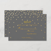 Gray & Gold Foil Confetti Dots Wedding RSVP Card (Vorne/Hinten)