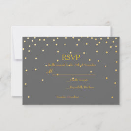 Gray & Gold Foil Confetti Dots Wedding RSVP Card Karte