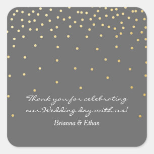 Gray & Gold Foil Dots Moderne Hochzeitskleber Quadratischer Aufkleber