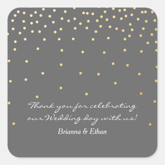 Gray & Gold Foil Dots Moderne Hochzeitskleber Quadratischer Aufkleber (Vorderseite)