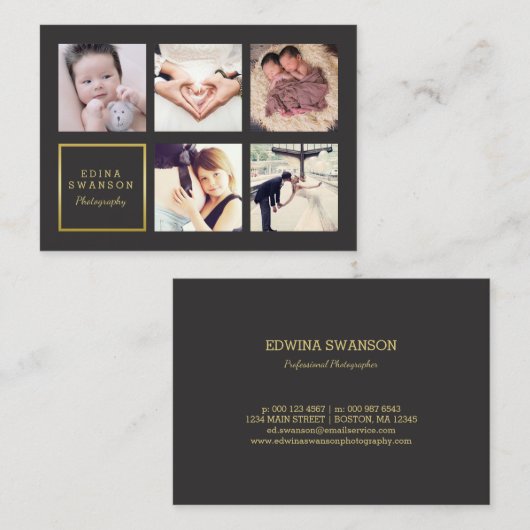 Gray Gold Foto Collage Fotograf Visitenkarte (Vorne/Hinten)