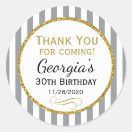 Gray Gold Geburtstag Danke, dass Sie kommen Gray F Runder Aufkleber