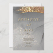 Gray Gold Glitter Chic Ink Wedding Invitation Einladung (Vorderseite)