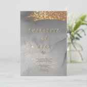 Gray Gold Glitter Chic Ink Wedding Invitation Einladung (Stehend Vorderseite)