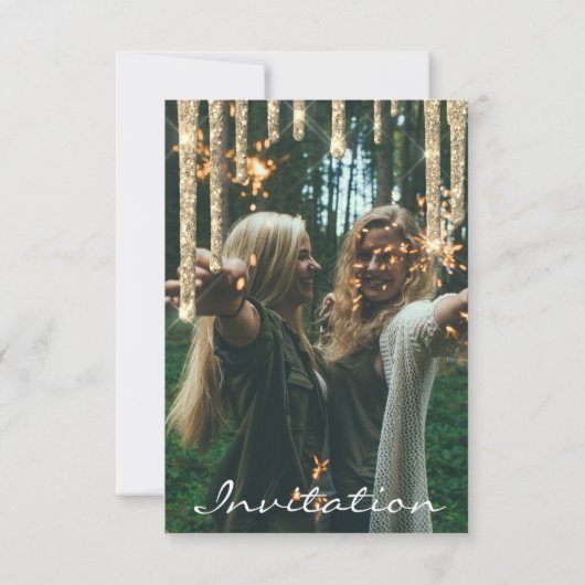 Gray Gold Glitzer Tropfen Geburtstagsschüler Einladung (Rückseite)