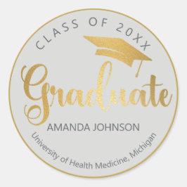 Gray Gold Graduate Name Abschluss Runder Aufkleber