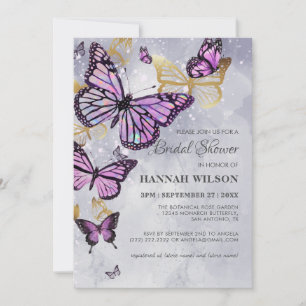 Gray Gold Lila Butterfly Elegantes Brautparty Einladung