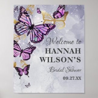 Gray Gold Lila Butterfly Elegantes Brautparty Poster