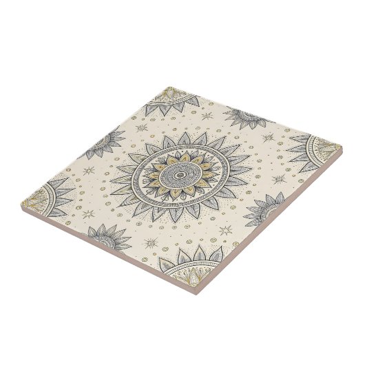 Gray Gold Mandala Pattern Fliese (Seite)