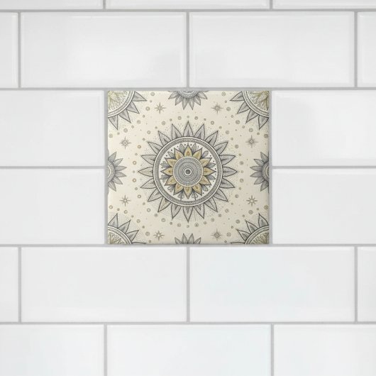 Gray Gold Mandala Pattern Fliese