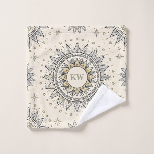 Gray Gold Mandala Pattern Monogram Badhandtuch Set (Waschlappen)