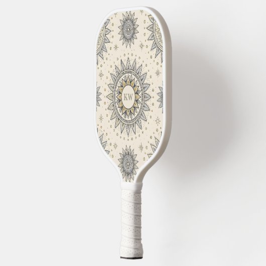 Gray Gold Mandala Pattern Monogram Pickleball Schläger (Links)