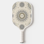 Gray Gold Mandala Pattern Monogram Pickleball Schläger (Rückseite)