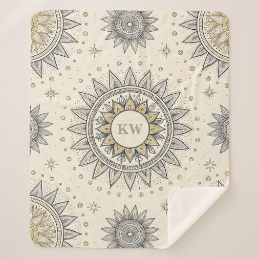 Gray Gold Mandala Pattern Monogram Sherpadecke (Vorderseite)