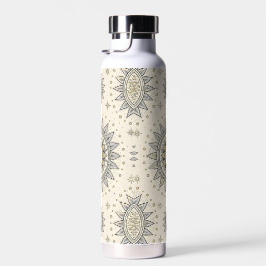 Gray Gold Mandala Pattern Monogram Trinkflasche (Rechts)